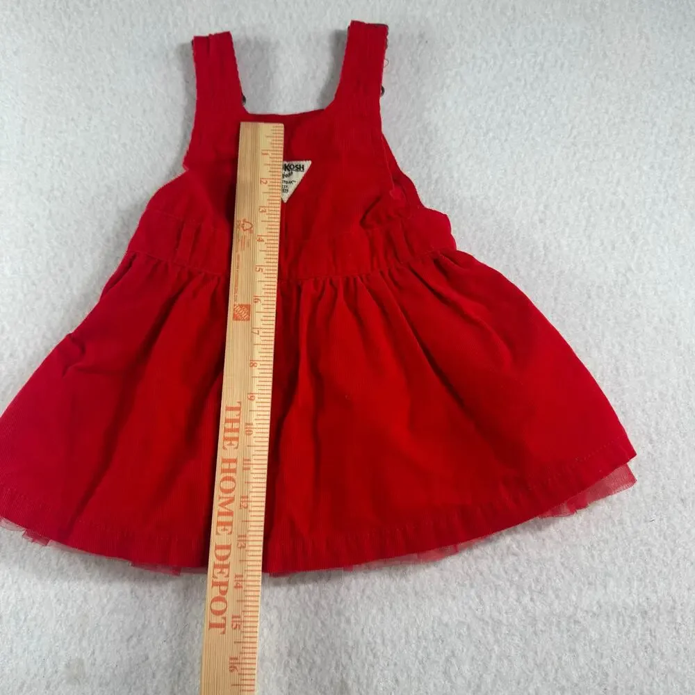 OshKosh B'Gosh 18M Corduroy Dress Red Ruffles Flower Rew White Blue